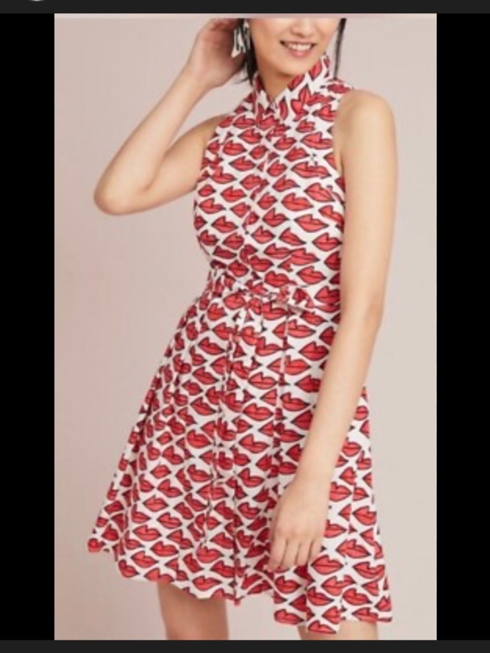 Ann Howell Bullard x Anthropologie Lips Smooched Collar Shirt Dress Tie waist